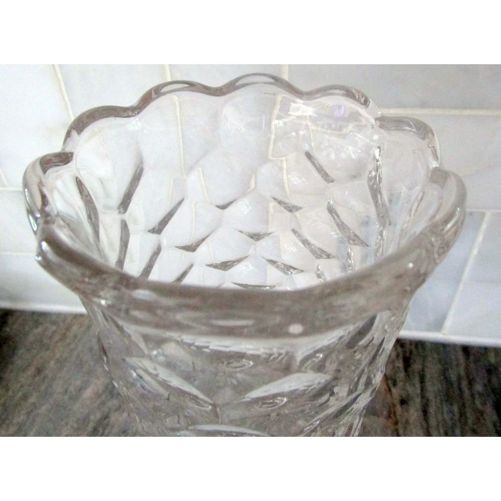 Vintage Celery Glass Spooner Vase Pedestal Base Hexagon Design Heavy 7.25